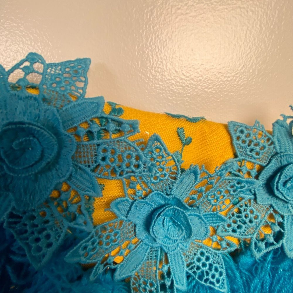 Vibrant Teal and Yellow Floral Clutch Antica Sartoria by Giacomo Cinque - Picture 6 of 10